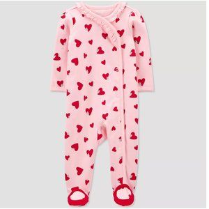 NWT Carter's Valentine Pink Heart Sleep & Play One Piece Footie Outfit 9m